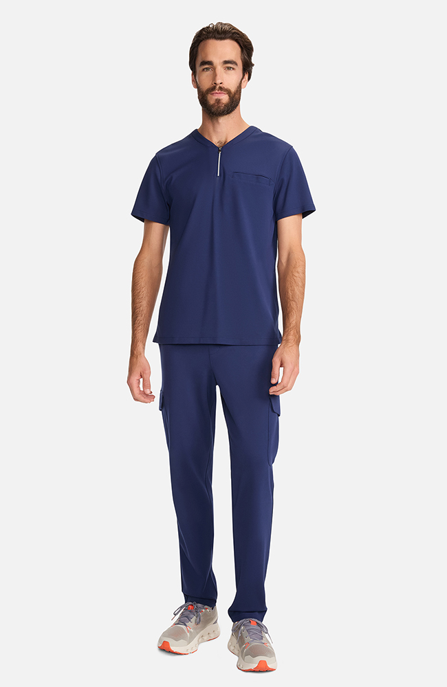 Men's Ponte Quarter Zip V-Neck Scrub Top, , large