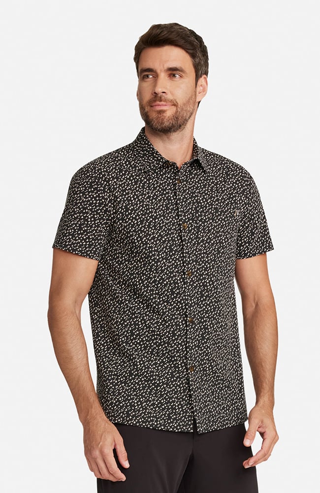 Men&rsquo;s Button-Up Short Sleeve Print Scrub Top, , large