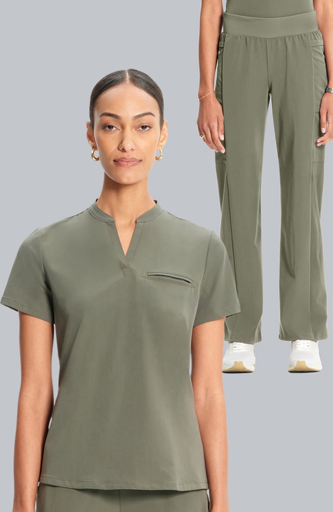 Women's Scrub Set: Taiga Welt Pocket Top & Anemone Straight Leg Pant, OLV Olive | olive, large