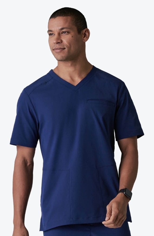Men's Realm V-Neck Scrub Top, NAV Navy Blue, large