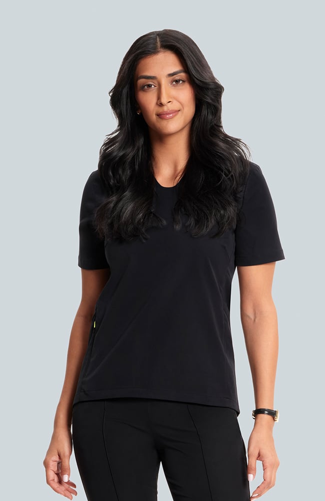 Women's Sola Round Y-Neck Scrub Top, , large