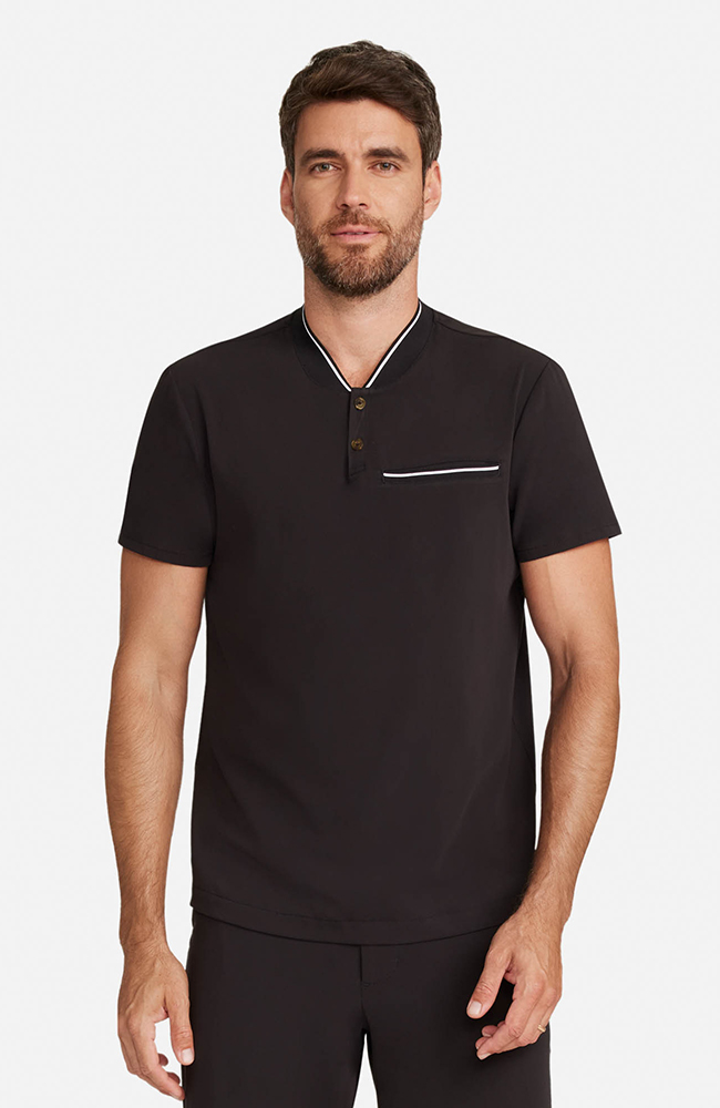 Men&rsquo;s Rib Collar Henley Scrub Top, BLK Black | black, large