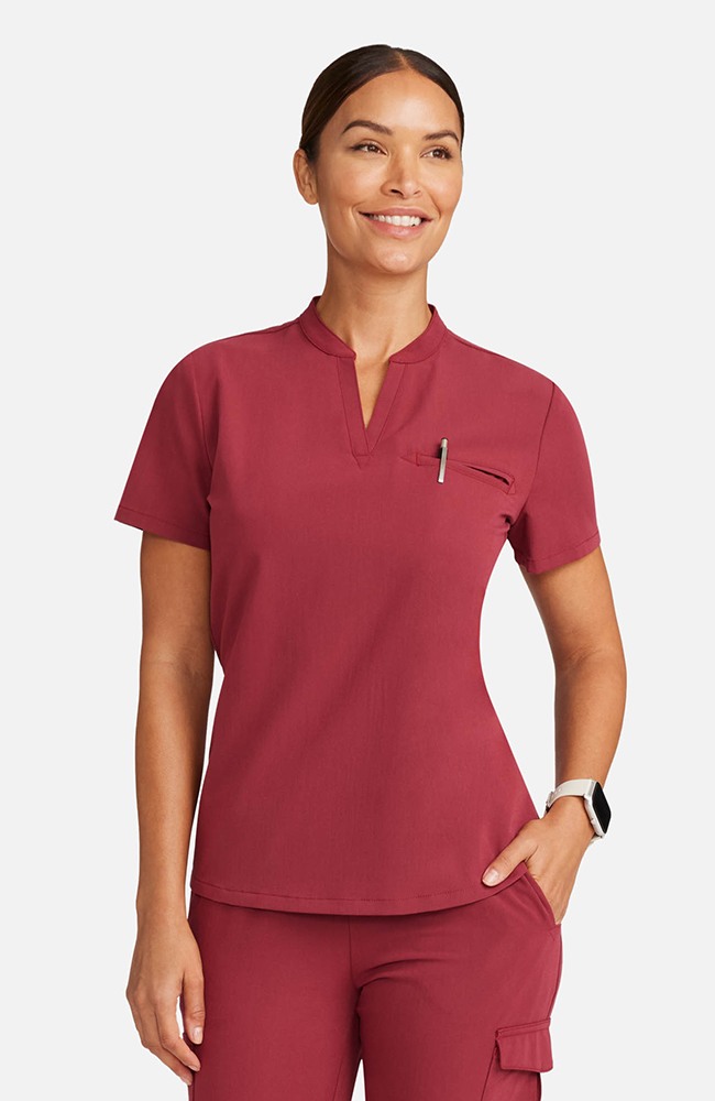 Women's Taiga Welt Pocket Scrub Top, CHW Cherry Wood | red, large