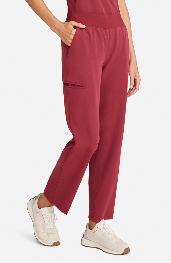 Women's Scrub Set: Taiga Welt Pocket Top & Straight Leg Ankle Pant, CHW Cherry Wood | red, large