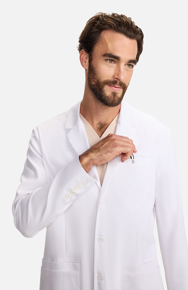 Men's Multi Pocket Mid Thigh Lab Coat 38½", WHT White | white, large