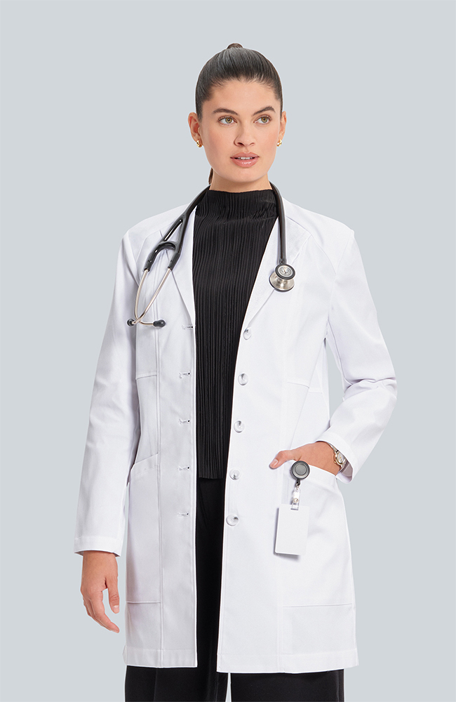 Women's Vera G. Slim Fit 34¾" Lab Coat, WHT White | white, large
