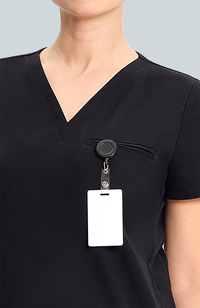 Women's Flora 3-Pocket V-Neck Scrub Top, BLK Black, large