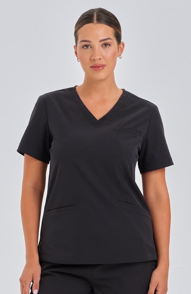 Women's Calyx V-Neck Scrub Top, BLK Black, large