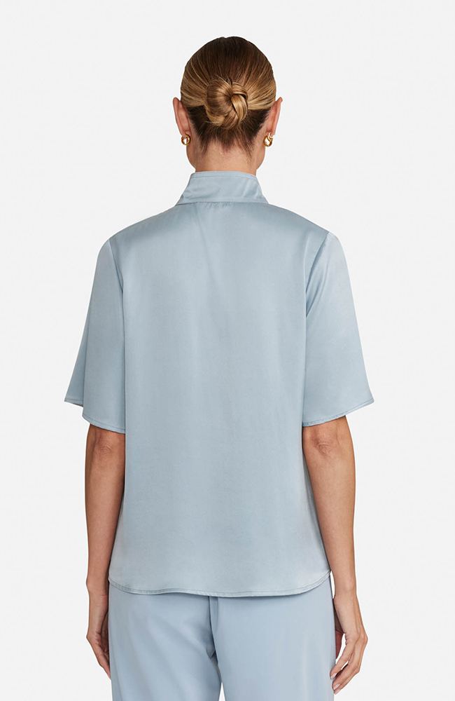 Women’s Silk Stand Collar Scrub Top, SOS Solar Slate, large