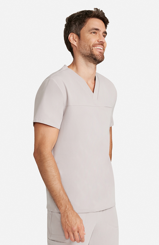 Men's Vapor 3-Pocket V-Neck Seamed Scrub Top, WMS Warm Stone | grey, large