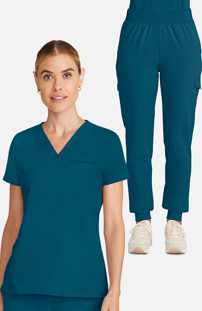 Women's Scrub Set: Flora 3-Pocket Top & Bosque Jogger Pant, CAR Caribbean Blue | caribbean blue, large