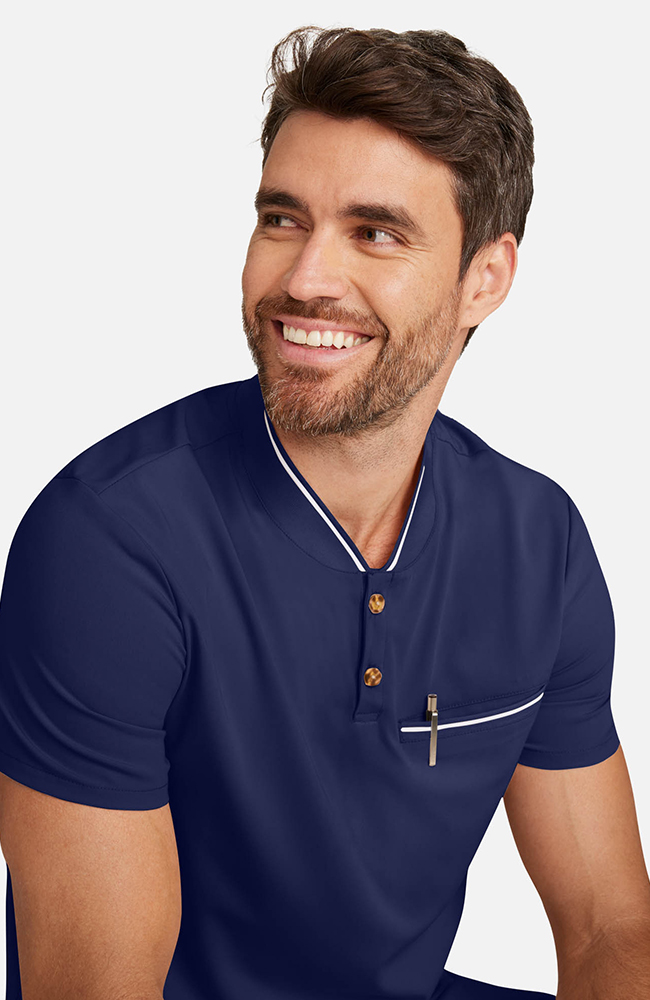 Men’s Rib Collar Henley Scrub Top, NAV Navy | navy, large