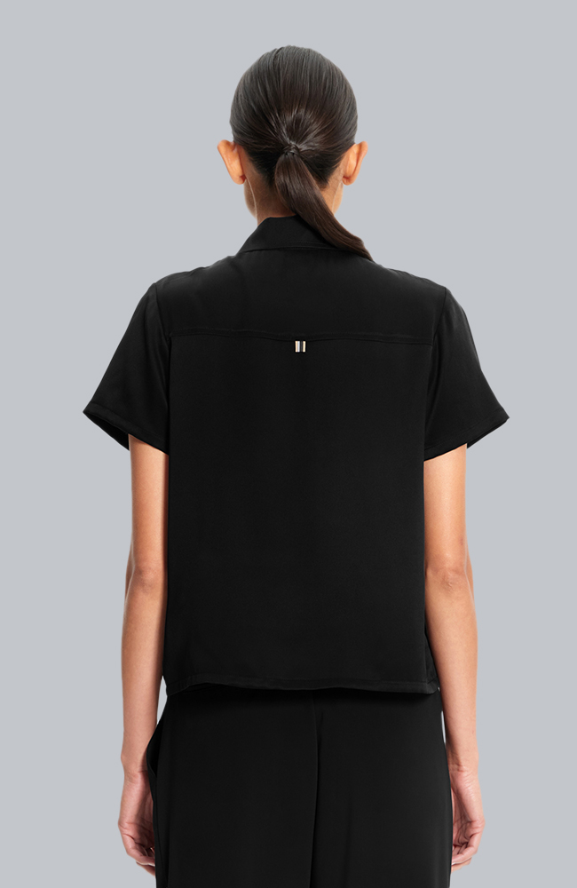 Women&rsquo;s Scrub Set: Cropped Button-Up Top & Pleated Wide Leg Pant, BLK Black | black, large