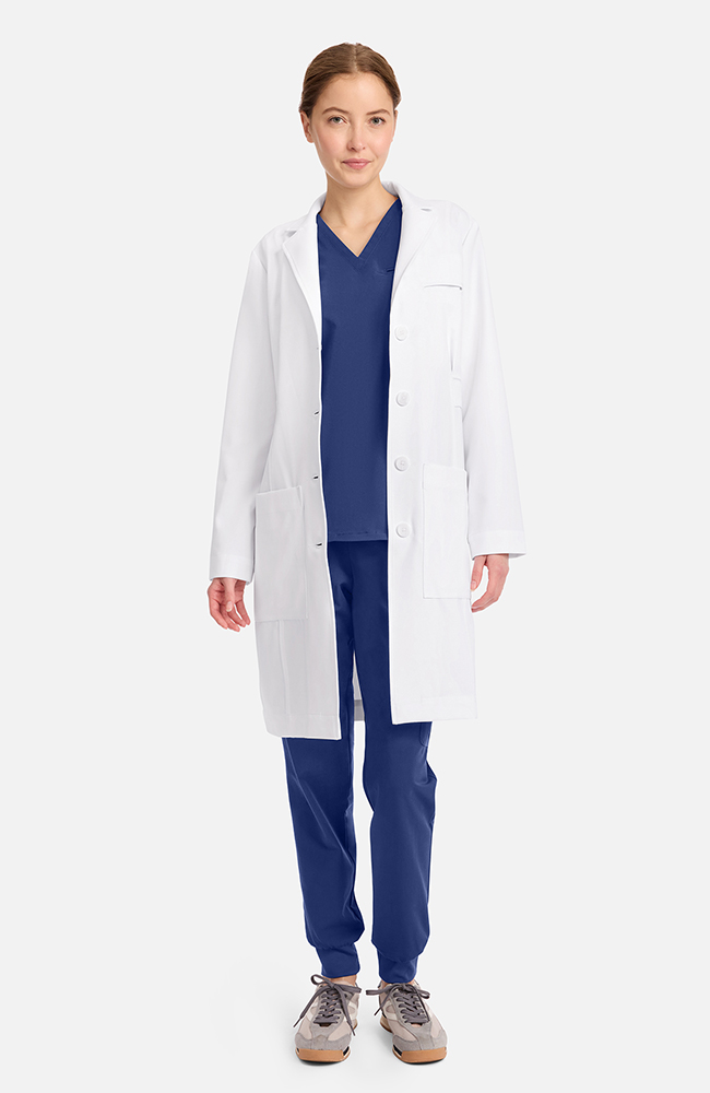 Women's Stella Princess Panel Darted 36&frac12;" Lab Coat, WHT White | white, large