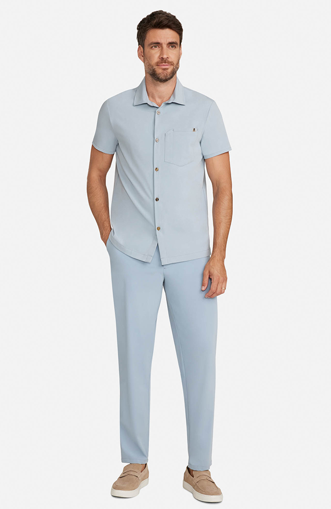 Men&rsquo;s Button-Up Short Sleeve Scrub Top, SOS Solar Slate | blue, large