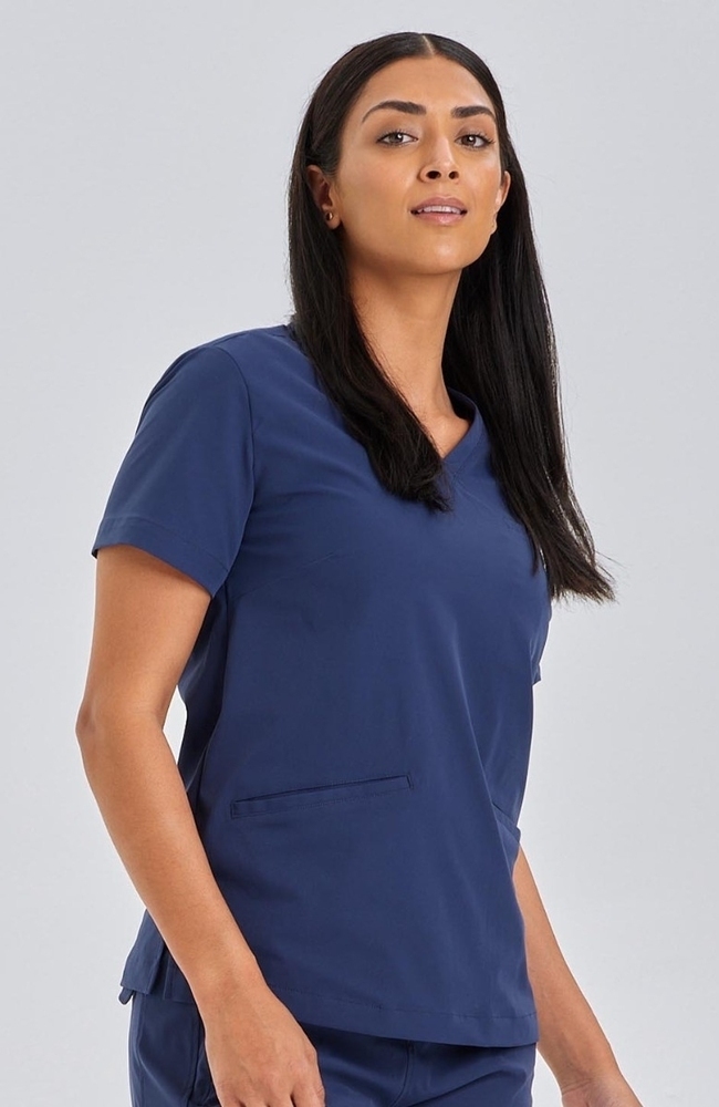 Women's Calyx V-Neck Scrub Top, NAV Navy Blue | navy, large