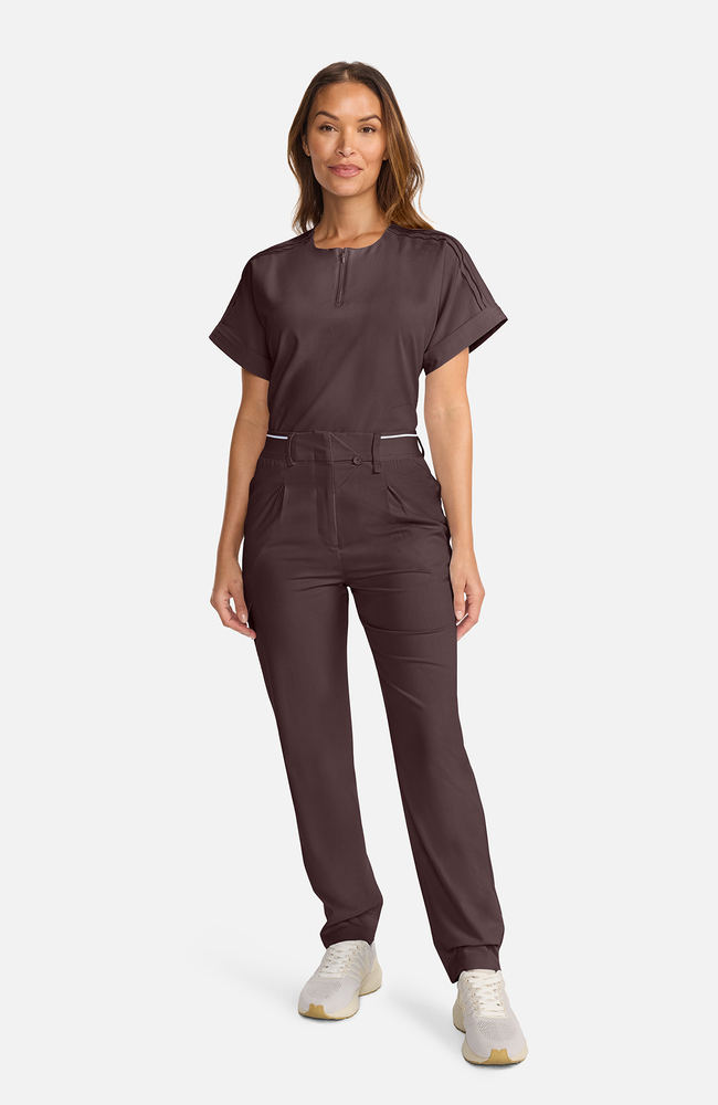 Women's Pleated Barrel Leg Scrub Pant, UMB Umbra | brown, large