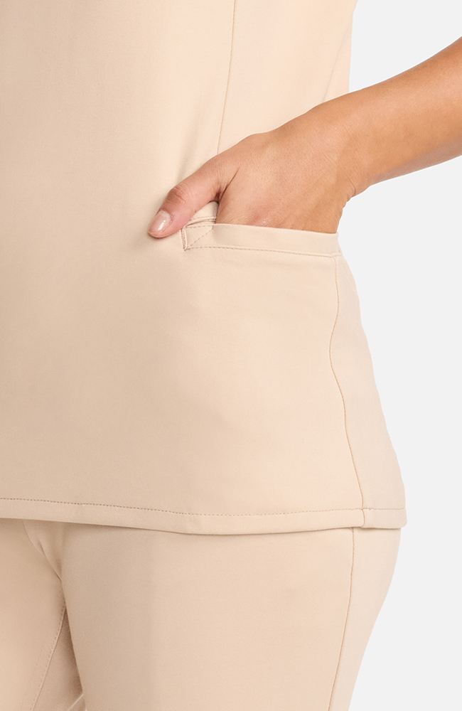 Women's Ponte V-Neck Scrub Top, TAT Toasted Tan | brown, large