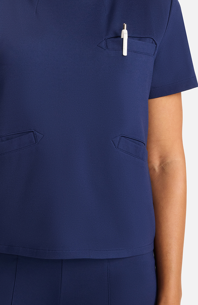 Women's Ponte Round Neck Scrub Top, NAV Navy | navy, large