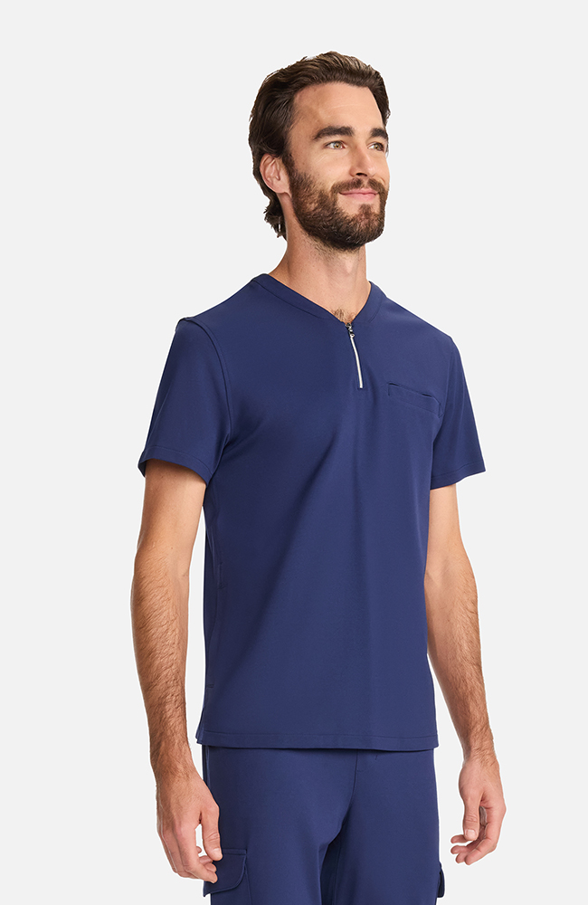 Men's Ponte Quarter Zip V-Neck Scrub Top, , large