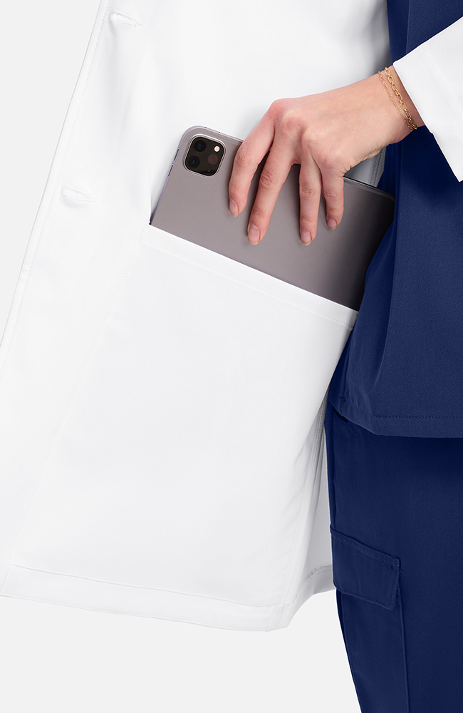 Women's Lise Flap Pocket 33½" Lab Coat, WHT White | white, large