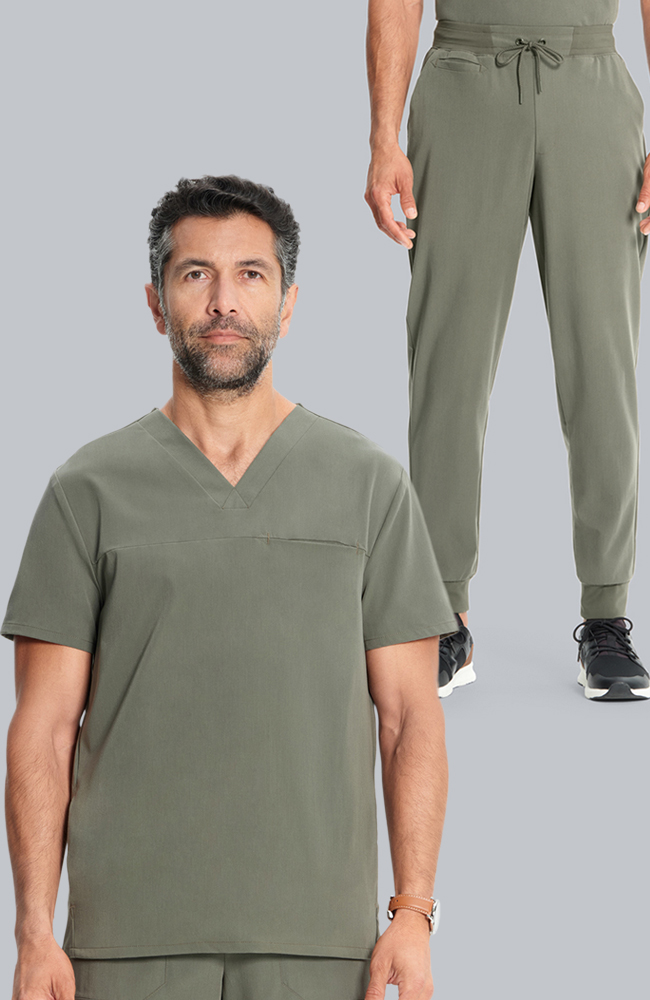 Men's Scrub Set: Vapor 3-Pocket Top &  Drift Jogger Pant, OLV Olive | olive, large