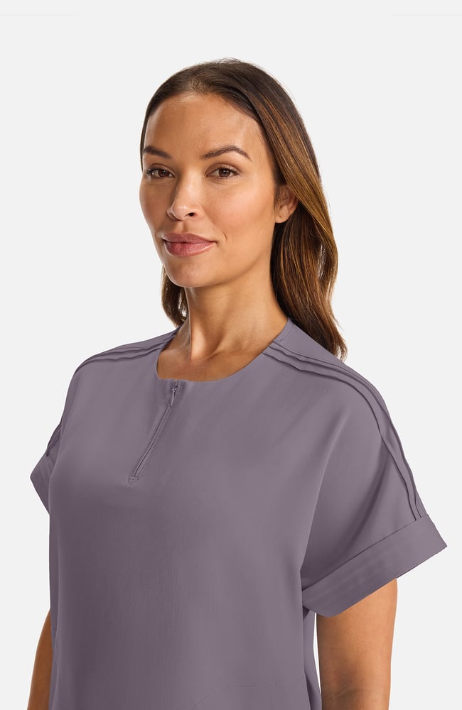 Women's Quarter-Zip Dolman Scrub Top, MIN Mink | grey, large
