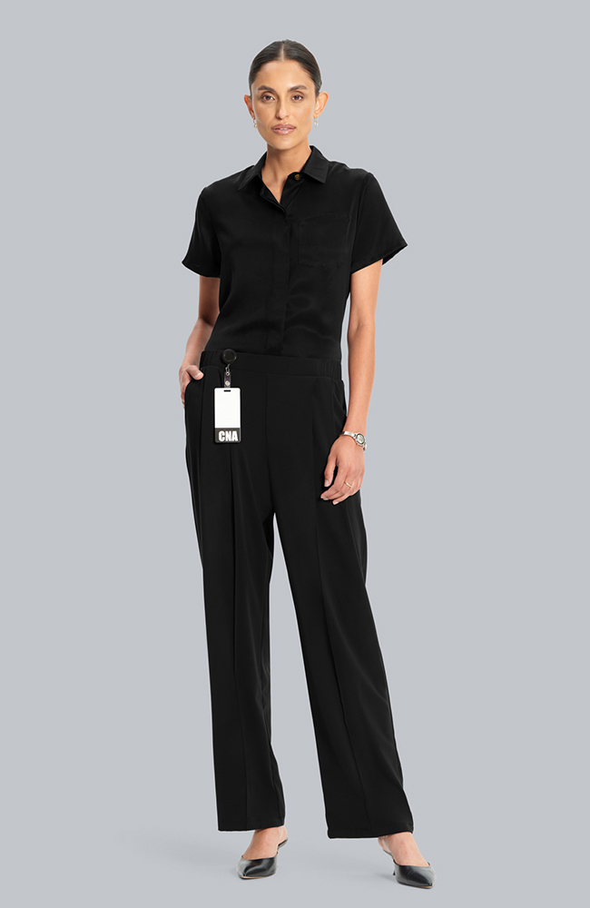 Women&rsquo;s Scrub Set: Cropped Button-Up Top & Pleated Wide Leg Pant, BLK Black | black, large