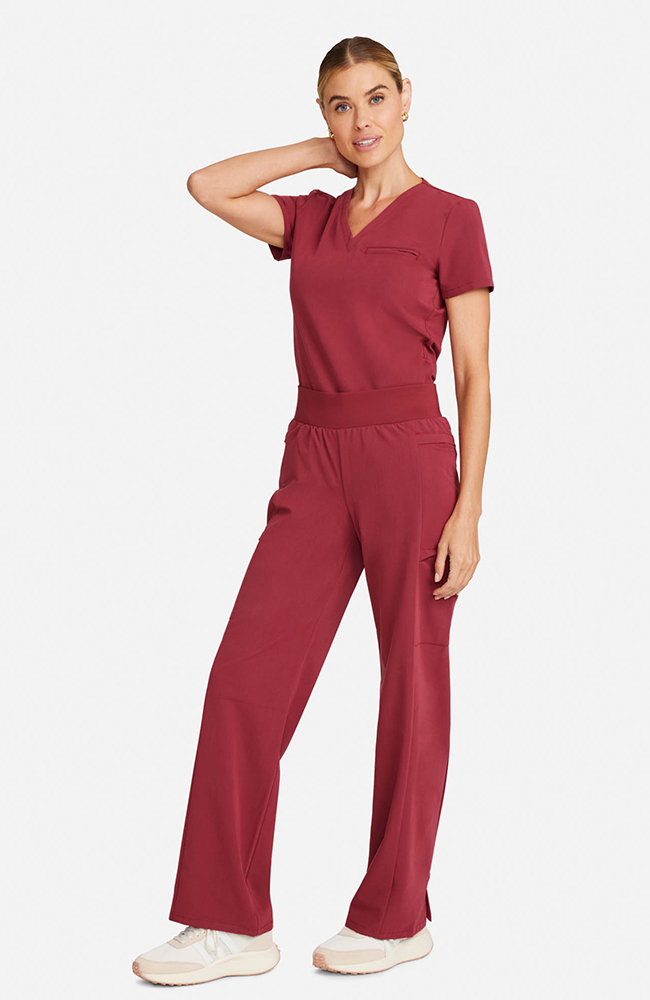 Women's Scrub Set: Flora 3-Pocket Top & Anemone Straight Leg Pant, CHW Cherry Wood, large