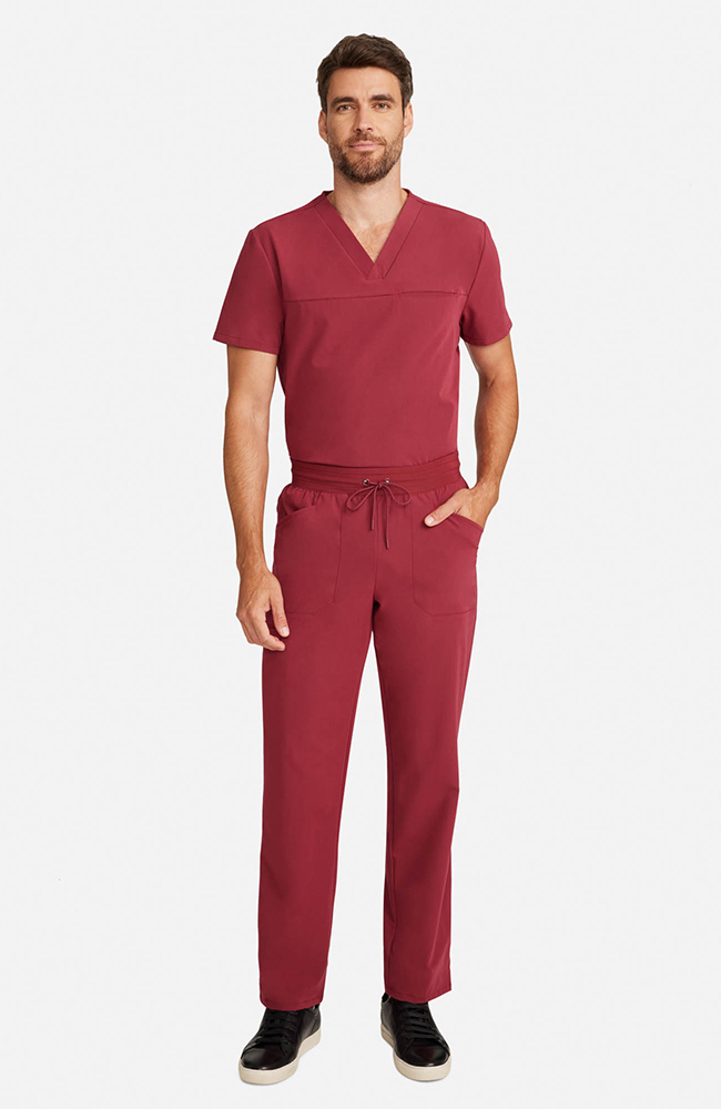 Men's Scrub Set: Vapor 3-Pocket Top &  Zephyr Straight Leg Pant, CHW Cherry Wood | red, large