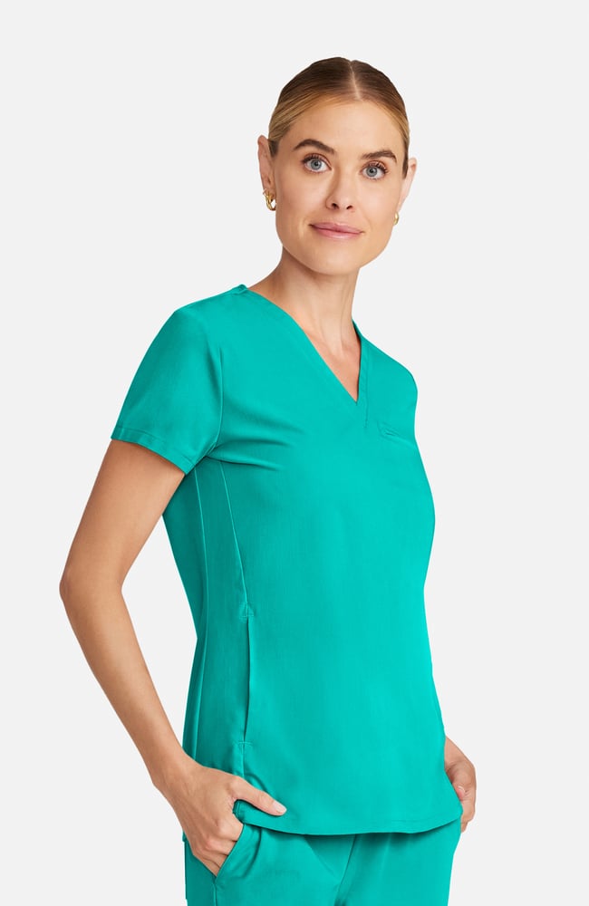 Women's Flora 3-Pocket V-Neck Scrub Top, SGR Surgical Green | green, large