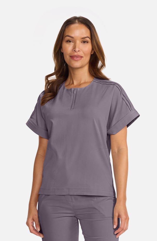 Women's Quarter-Zip Dolman Scrub Top, MIN Mink | grey, large