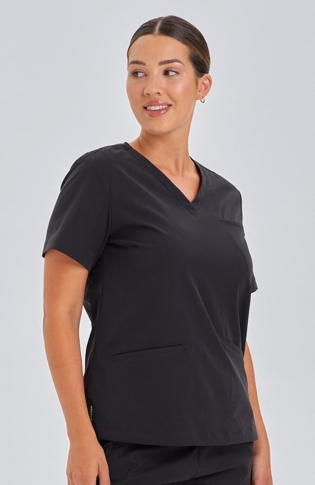 Women's Calyx V-Neck Scrub Top, BLK Black, large