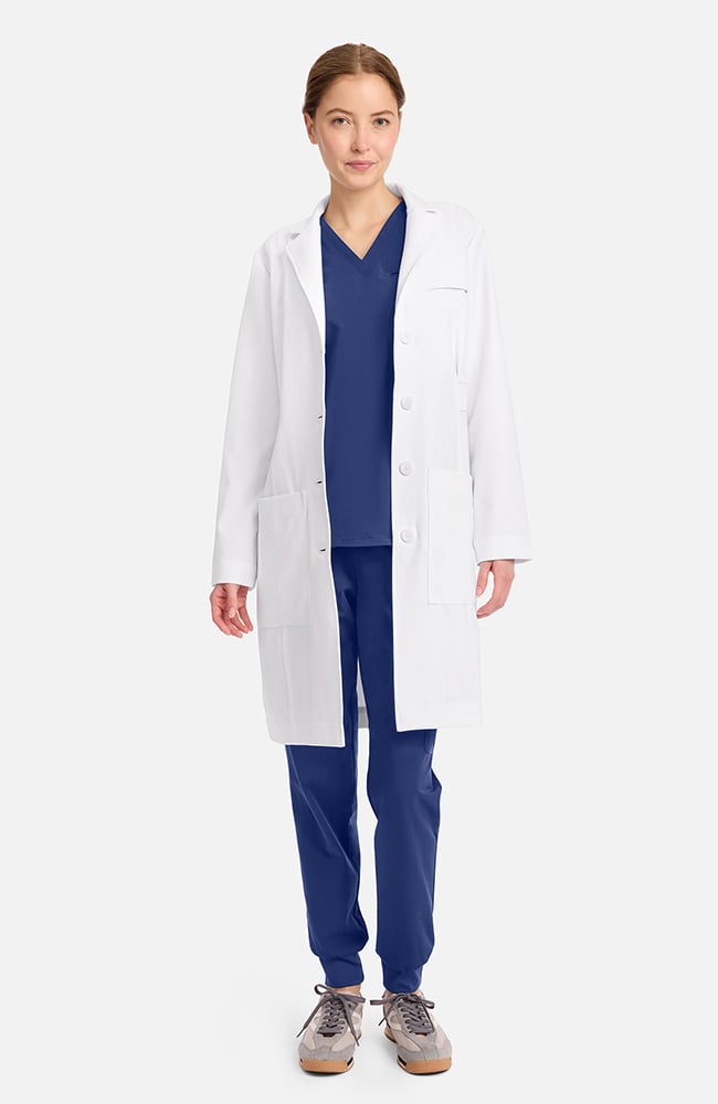 Women's Stella Princess Panel Darted 36&frac12;" Lab Coat, WHT White | white, large