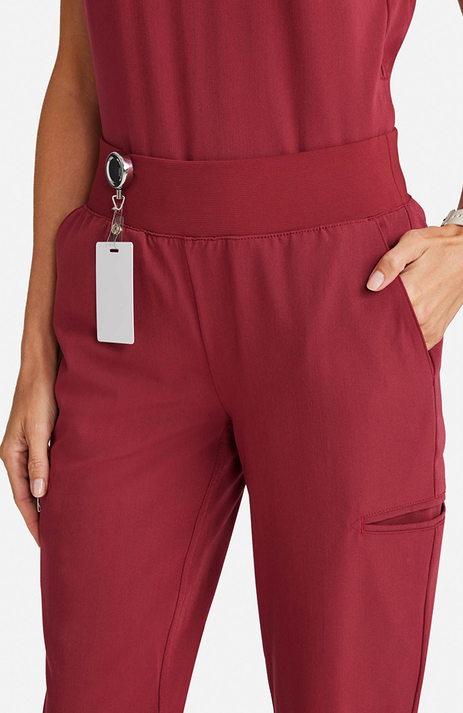 Women's Scrub Set: Flora 3-Pocket Top & Straight Leg Ankle Pant, CHW Cherry Wood | red, large