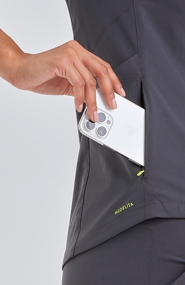 Women's Sola Round Y-Neck Scrub Top, PWT Pewter | pewter, large