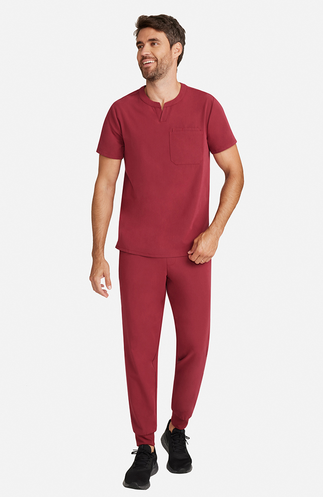 Men's Cirrus Split Crew Neck Scrub Top, CHW Cherry Wood | red, large