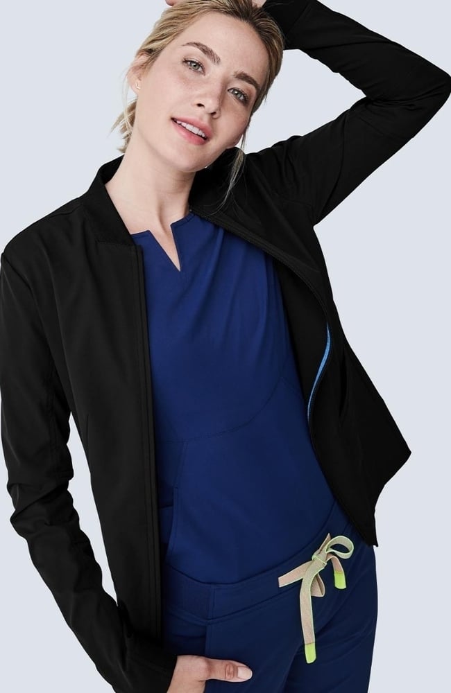 Women's Kinetic Scrub Jacket, BLK Black, large