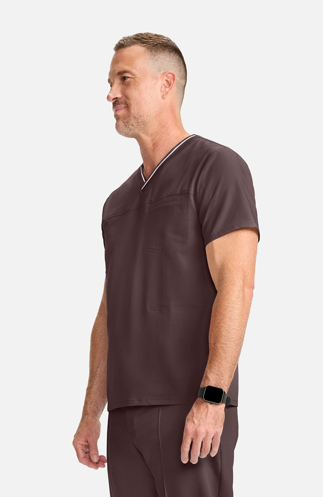Men's V-Neck Scrub Top, UMB Umbra | brown, large