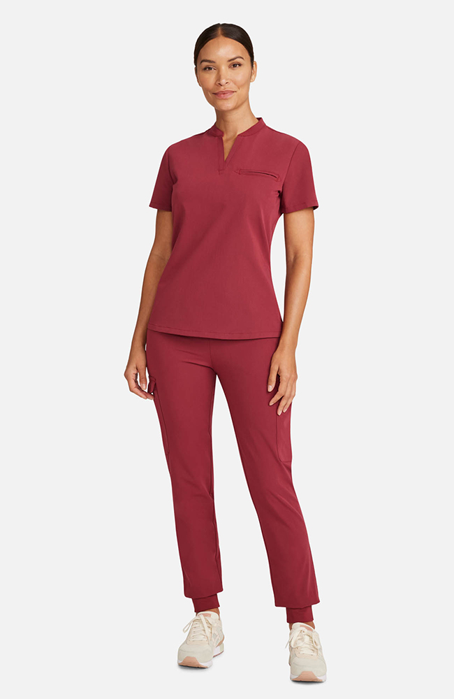 Women's Taiga Welt Pocket Scrub Top, CHW Cherry Wood | red, large