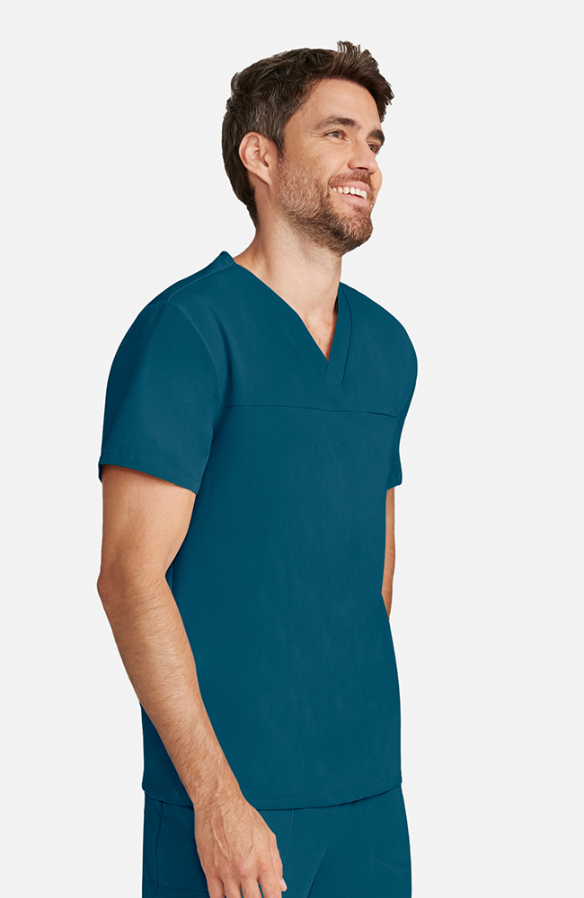 Men's Vapor 3-Pocket V-Neck Seamed Scrub Top, CAR Caribbean Blue | caribbean blue, large