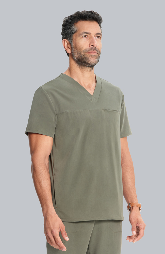 Men's Vapor 3-Pocket V-Neck Seamed Scrub Top, OLV Olive, large