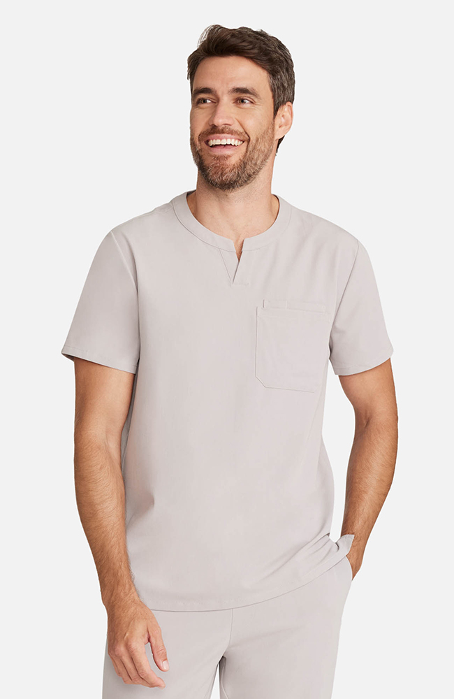 Men's Cirrus Split Crew Neck Scrub Top, WMS Warm Stone | grey, large