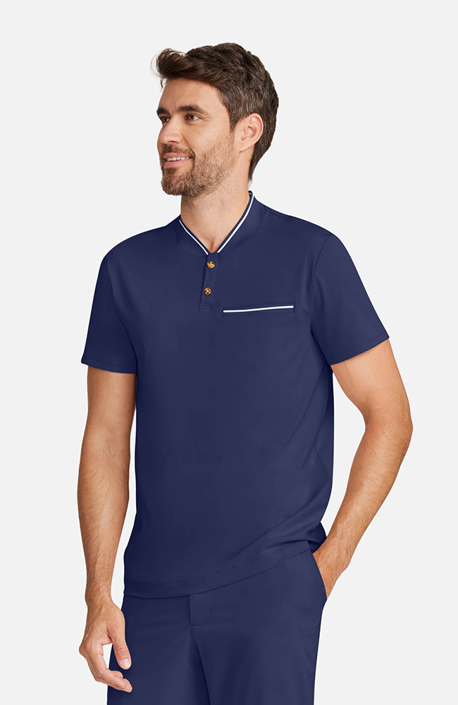 Men’s Rib Collar Henley Scrub Top, NAV Navy | navy, large