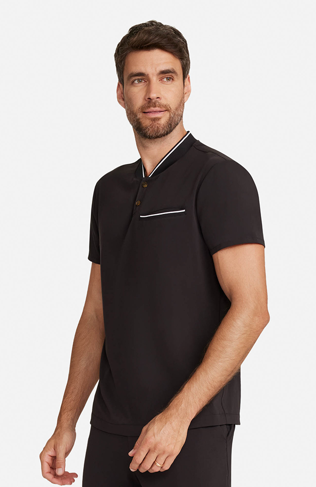 Men&rsquo;s Rib Collar Henley Scrub Top, BLK Black | black, large