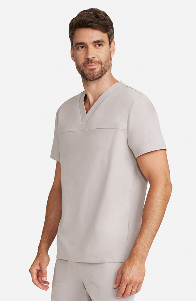 Men's Vapor 3-Pocket V-Neck Seamed Scrub Top, WMS Warm Stone | grey, large