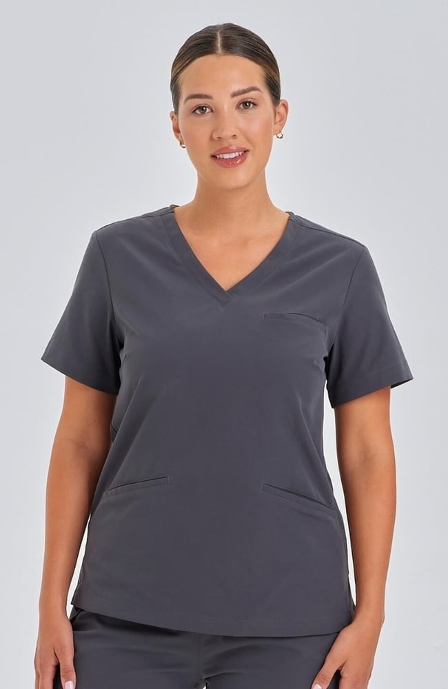 Women's Calyx V-Neck Scrub Top, PWT Pewter | pewter, large