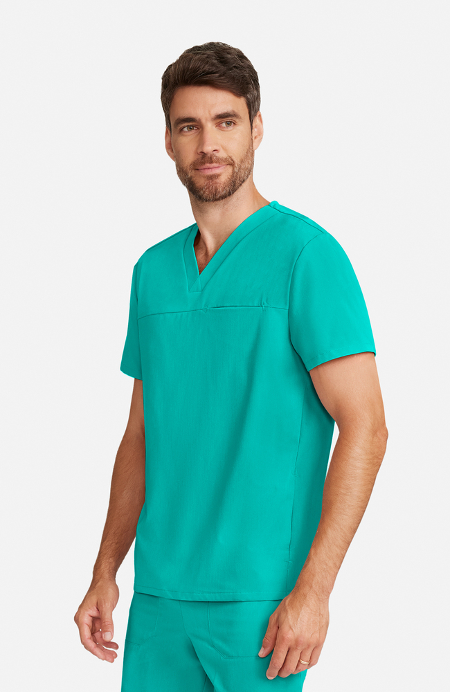 Men's Vapor 3-Pocket V-Neck Seamed Scrub Top, SGR Surgical Green | green, large