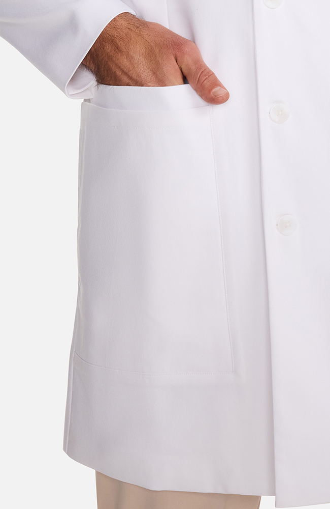 Men's Multi Pocket Mid Thigh Lab Coat 38½", WHT White | white, large