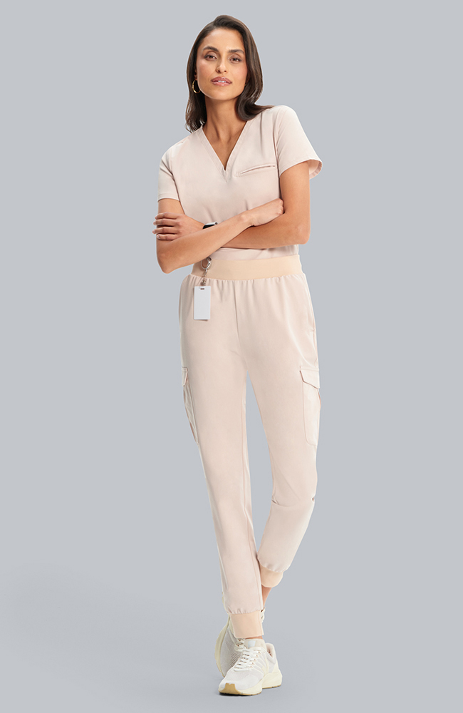 Women's Scrub Set: Flora 3-Pocket Top & Bosque Jogger Pant, TAT Toasted Tan, large